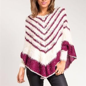 Purple Striped Soft Faux Fur Sequin Cape Sweater